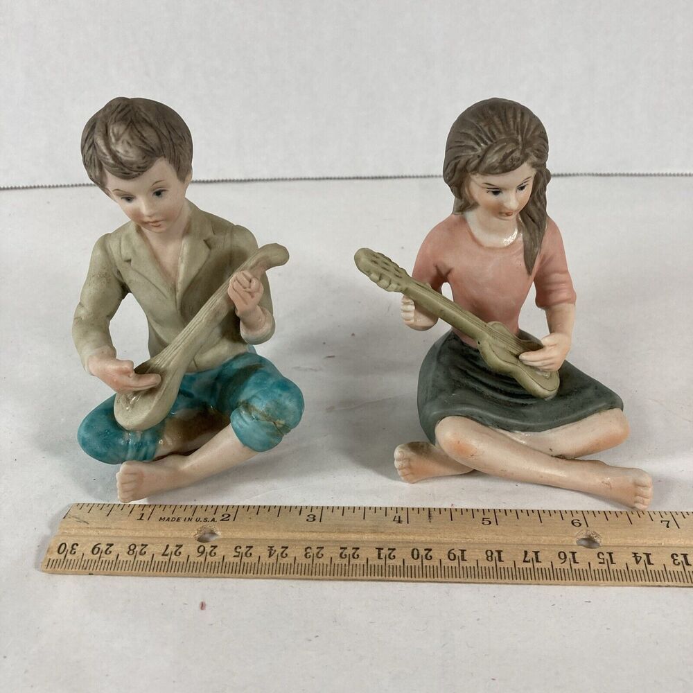 Ardalt Lenwile Boy And Girl Pair Sitting Playing Instruments Banjo Guitar Japan - Picture 8 of 10